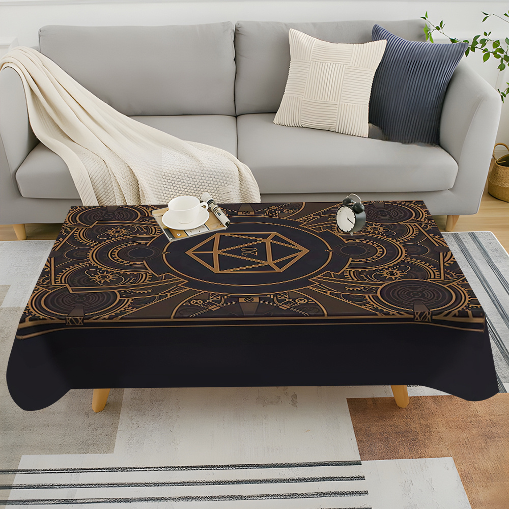 Textiles For Home - Steampunk Black Golden Gear Pattern Tablecloth