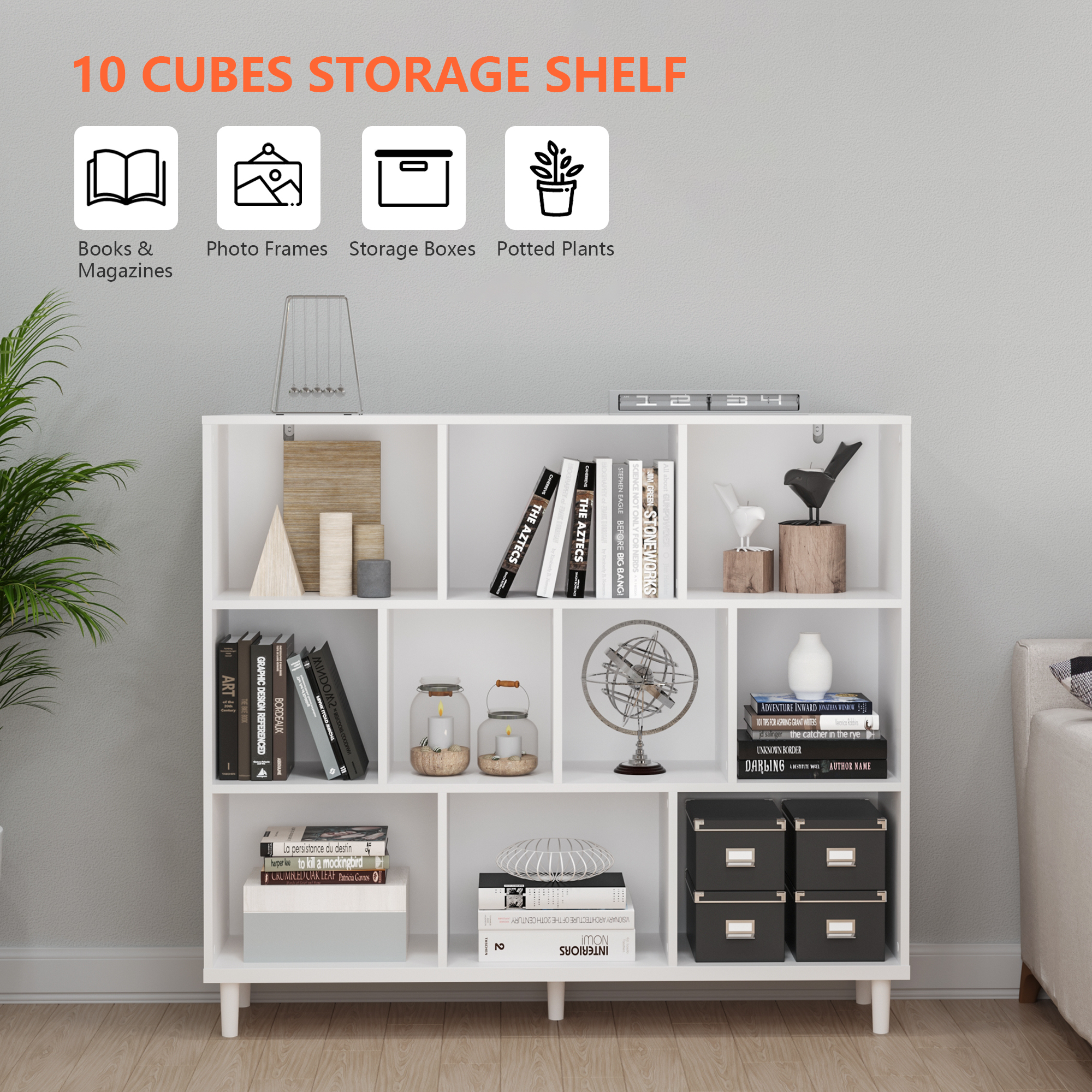 10-Cube Open Bookshelf White 3 - Home & Hotel Textiles Private Limited avaliação e preço