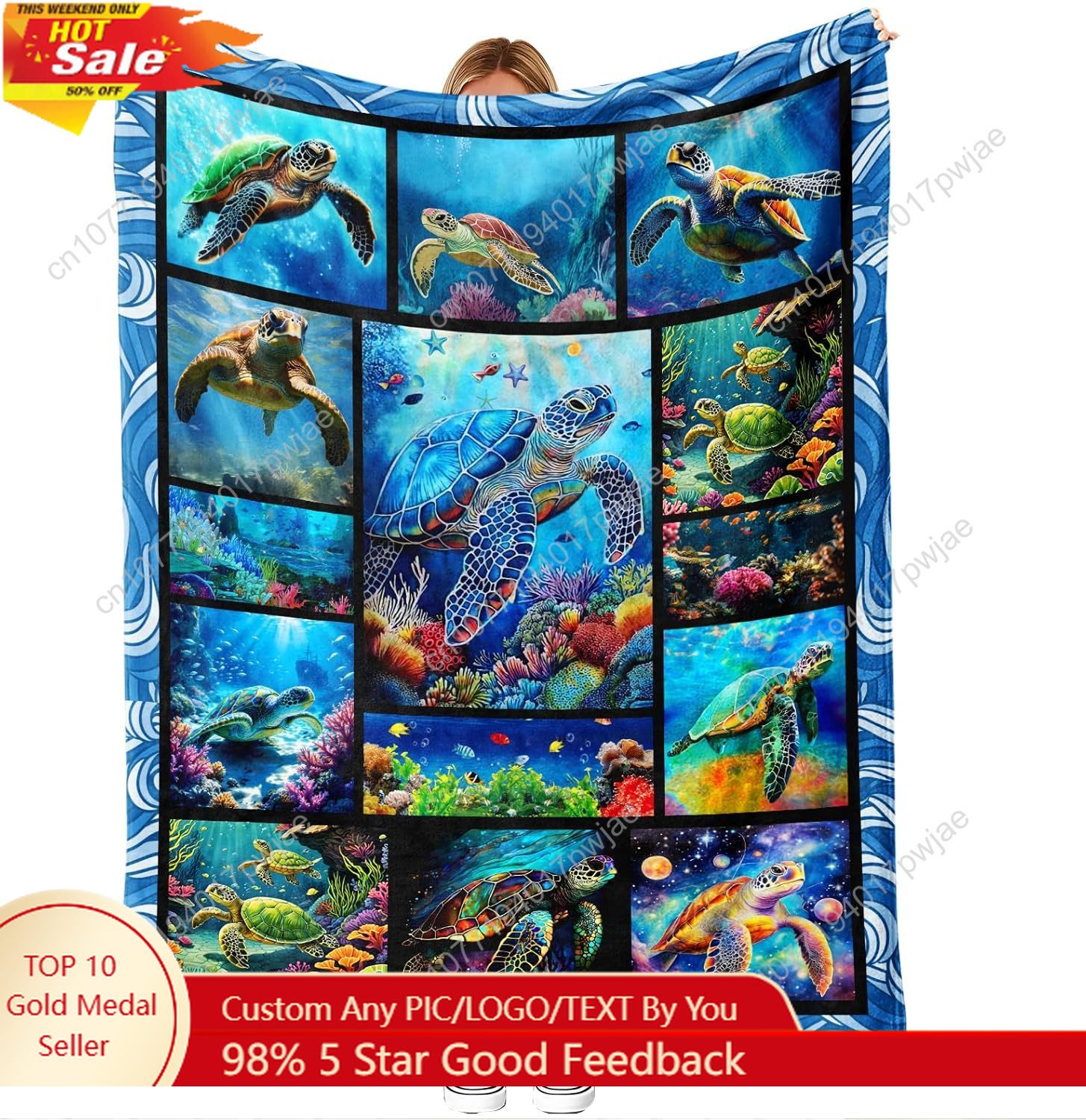 Sea Turtle Flannel Throw Blank - Home Art Textiles avaliação e preço