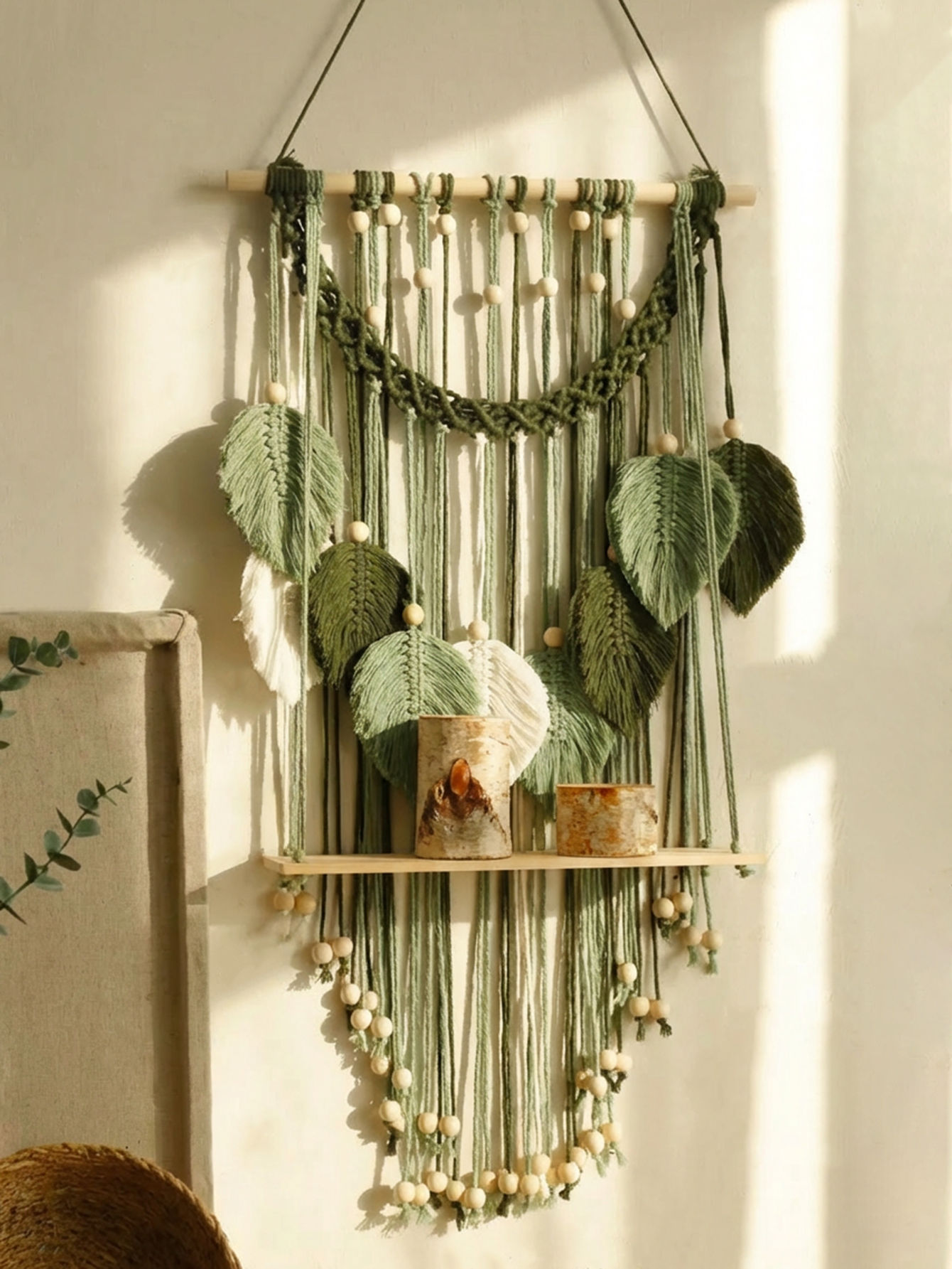 Boho Macrame Wall Hanging Shel - Home Art Textiles avaliação e preço