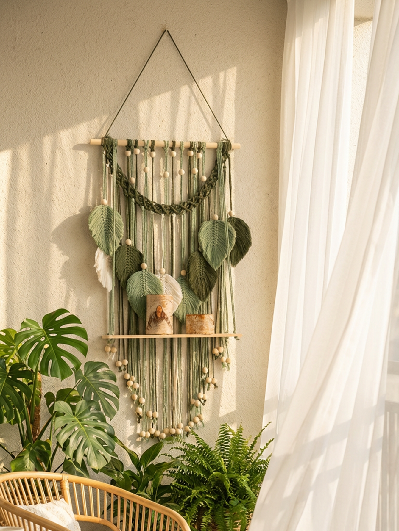 Boho Macrame Wall Hanging Shel - Home Art Textiles avaliação e preço