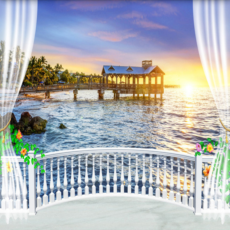 Custom Photo Wallpaper 3D Balc - Sunrise Home Textiles & Apparel avaliação e preço