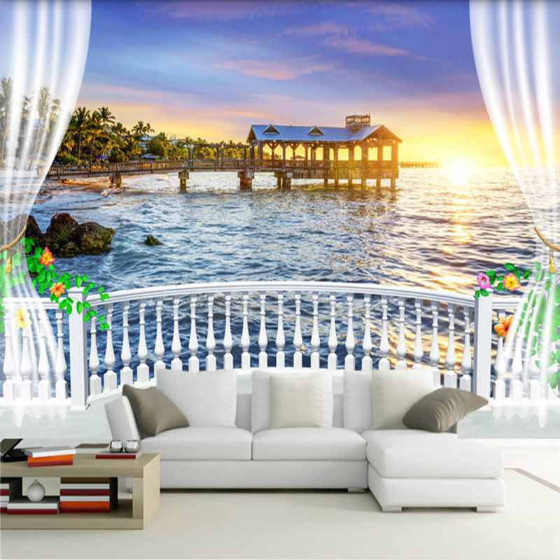 Custom Photo Wallpaper 3D Balc - Sunrise Home Textiles & Apparel avaliação e preço
