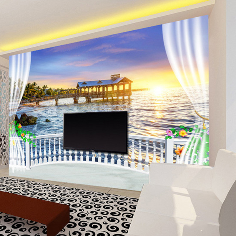 Custom Photo Wallpaper 3D Balc - Sunrise Home Textiles & Apparel avaliação e preço