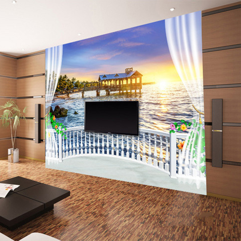Custom Photo Wallpaper 3D Balc - Sunrise Home Textiles & Apparel avaliação e preço