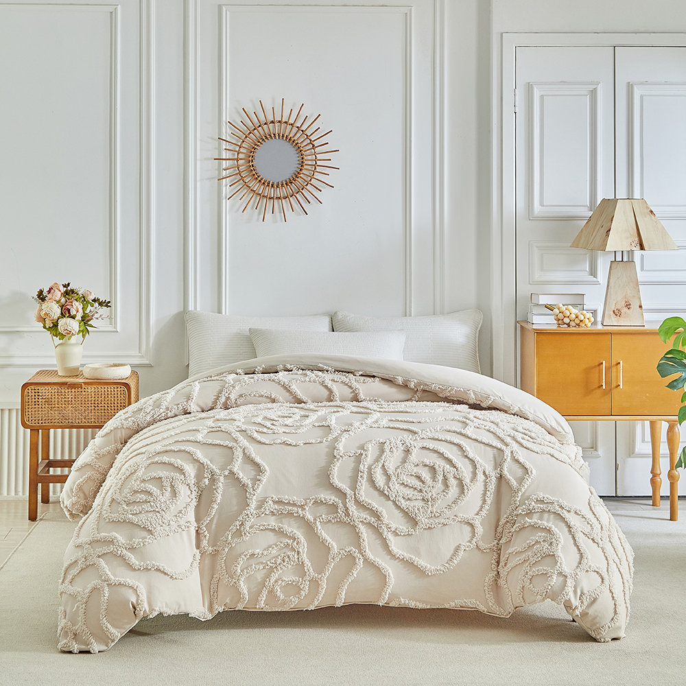 3pcs Khaki Rose Flower Duvet C - Linen Duvet Cover avaliação e preço