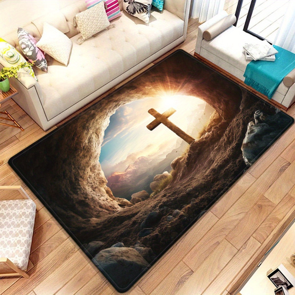 Religious cross cave rug spiri - Sunrise Home Textiles & Apparel avaliação e preço