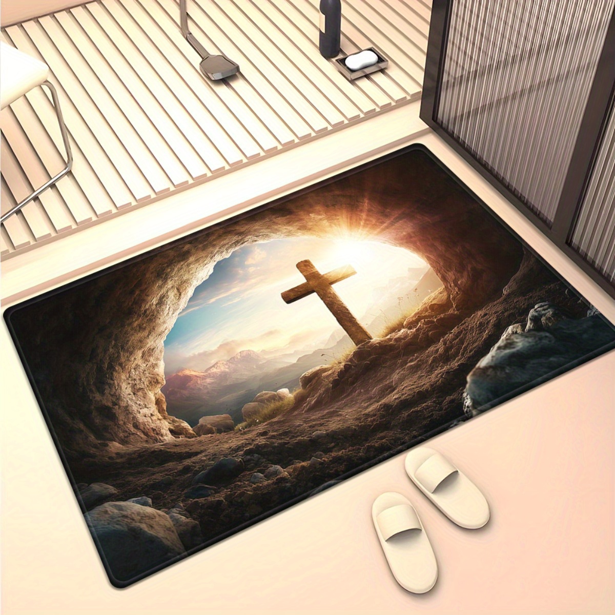 Religious cross cave rug spiri - Sunrise Home Textiles & Apparel avaliação e preço