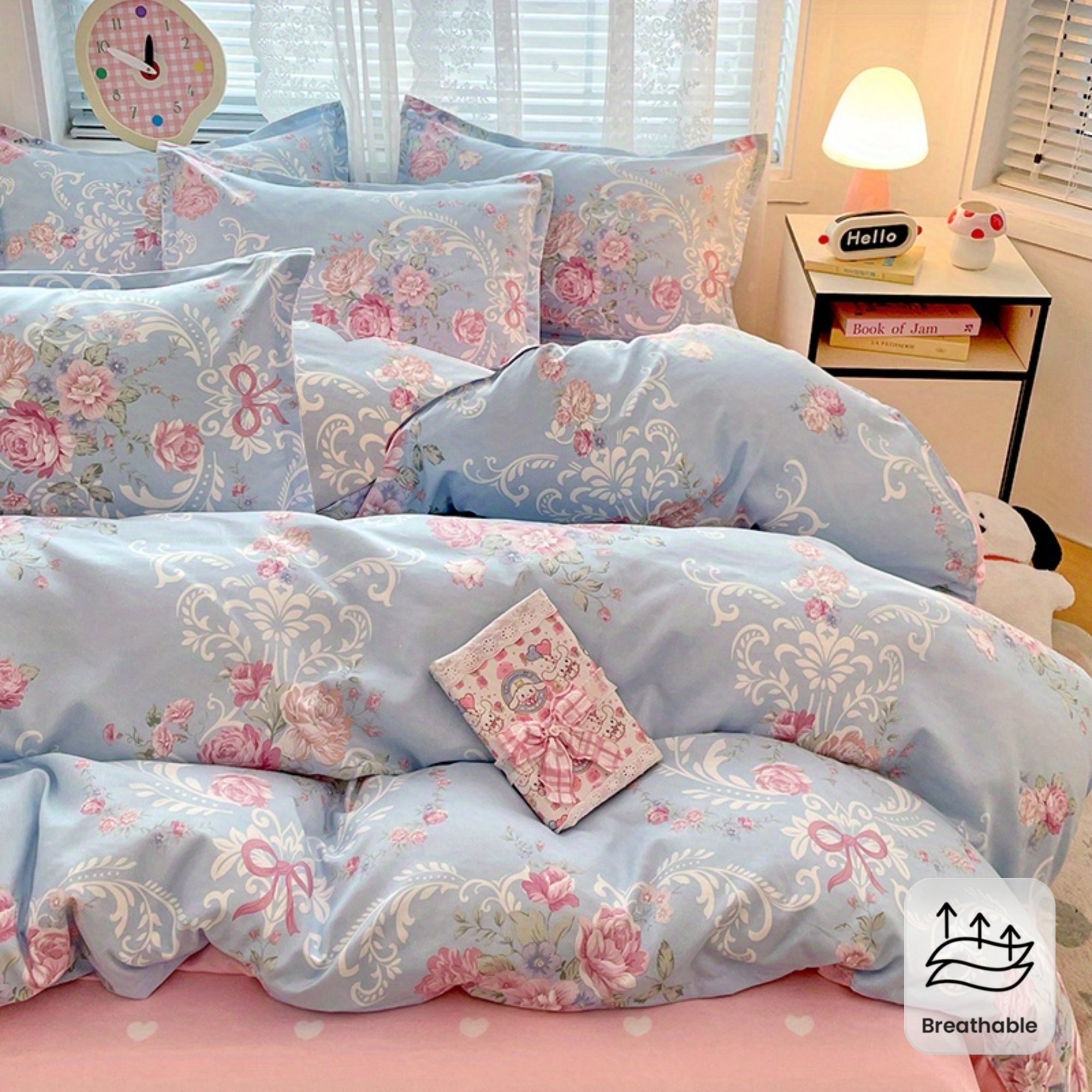 4pc Pastoral Bedding Set Soft  - Linen Duvet Cover avaliação e preço