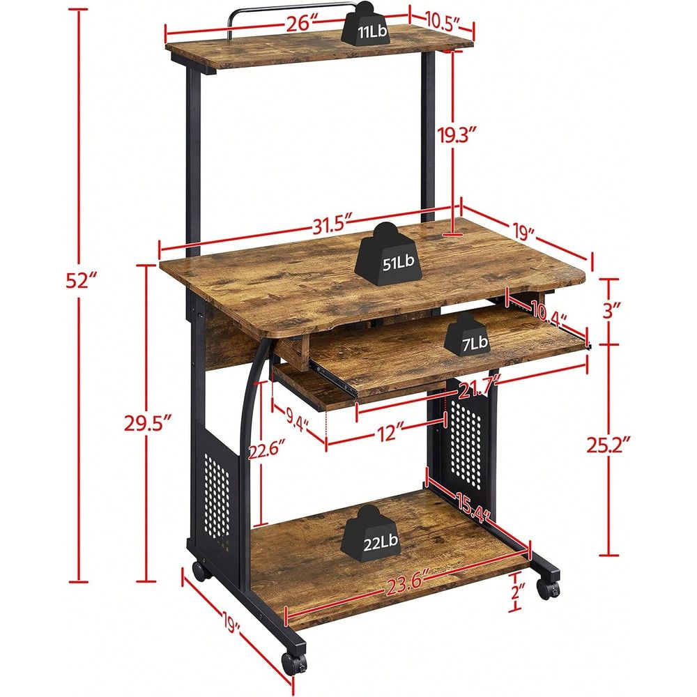 Tiers Rolling Computer Desk Wi - Home & Hotel Textiles Private Limited avaliação e preço