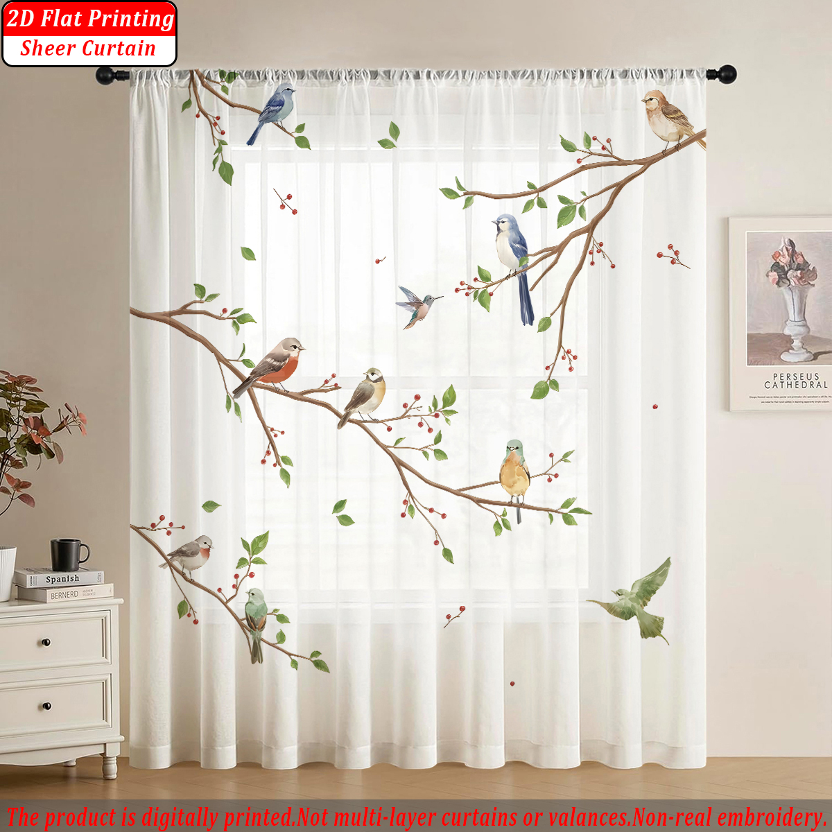 Branches Flying Birds Flat Pri - Home Textiles Curtains avaliação e preço
