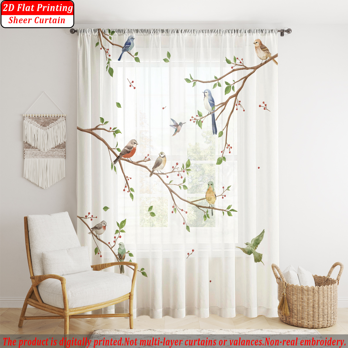 Branches Flying Birds Flat Pri - Home Textiles Curtains avaliação e preço